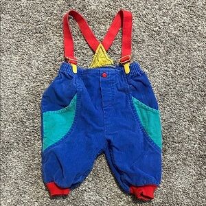 Vintage‎ Jet Set Babies ColorBlock Corduroy Suspender Pants 9M